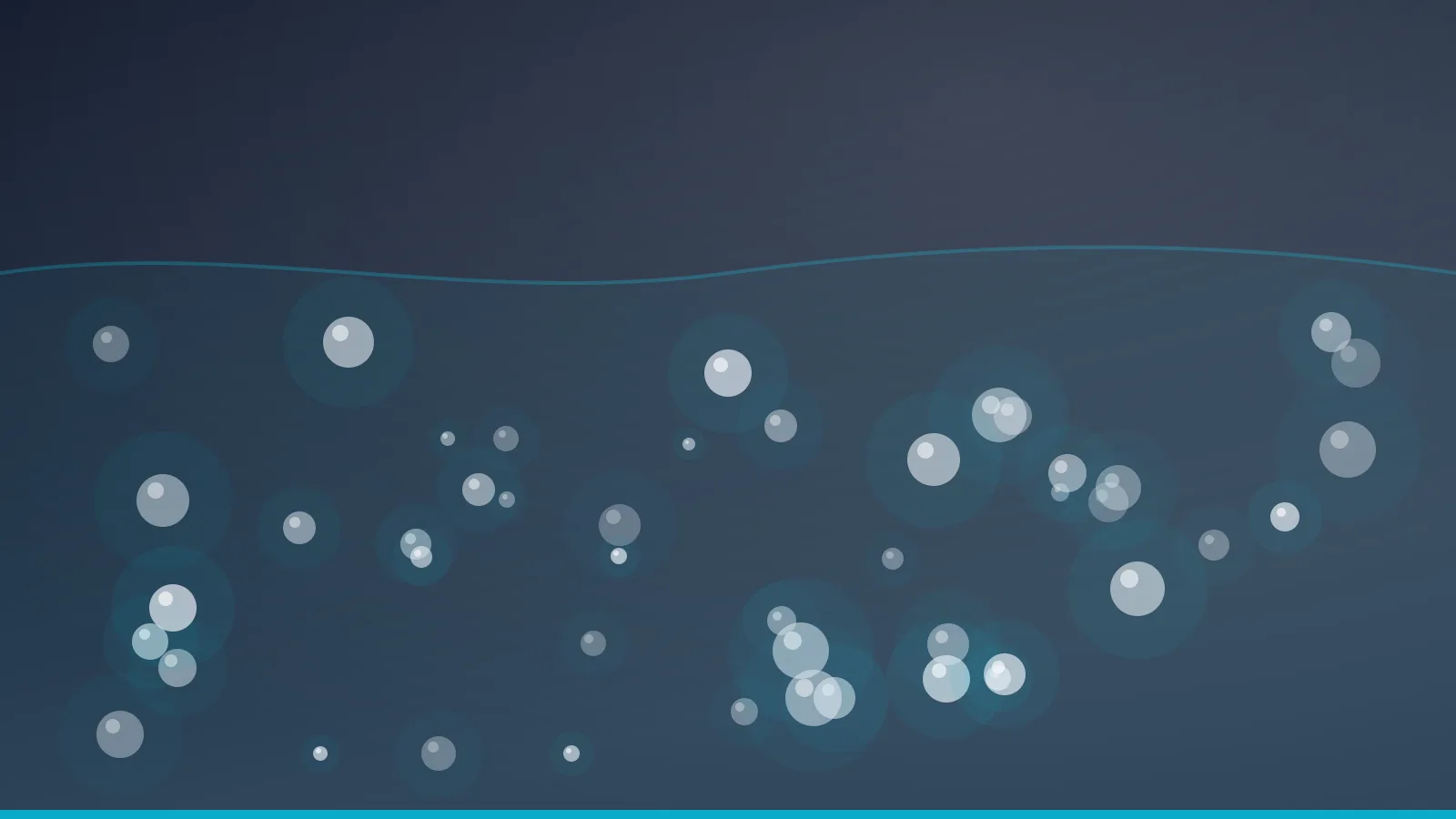 Symbolgrafik: unterschiedlich große helle Partikel mit Lichthof, schwebend unter einer angedeuteten Wasseroberfläche